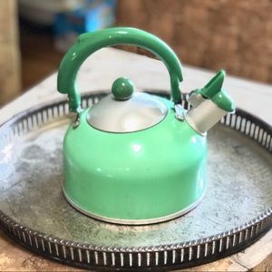 Adorable vintage mint metal tea kettle-